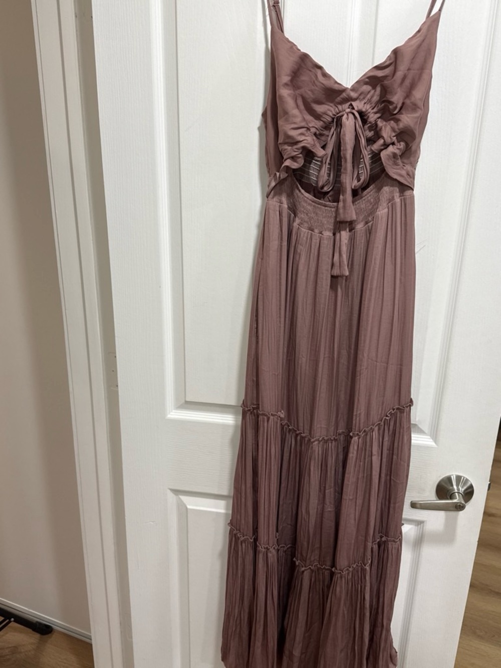 Mustard Seed Mauve Tie-Front Boho Maxi Dress